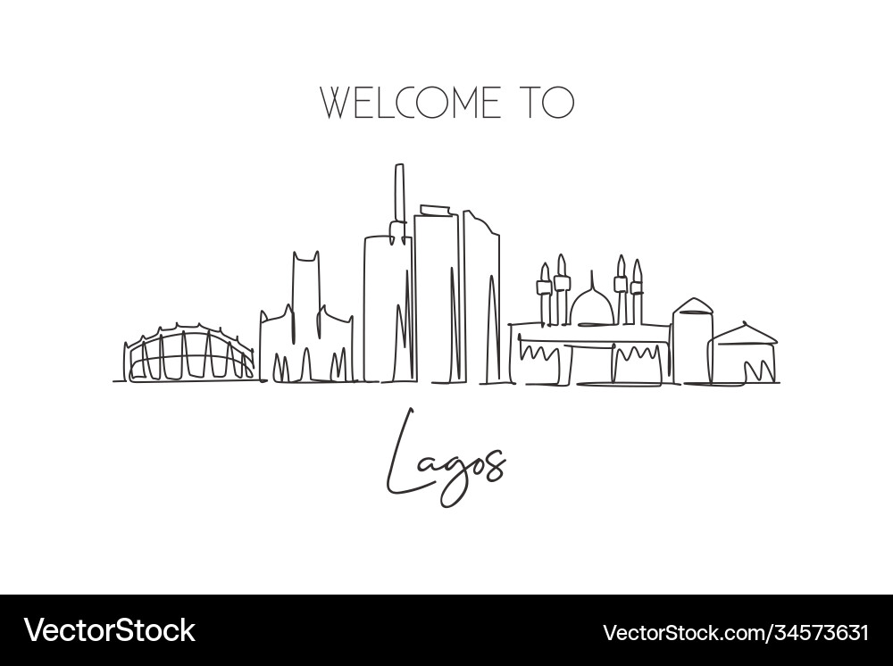 Lagos City Skyline - Single Line Drawing Vector Image