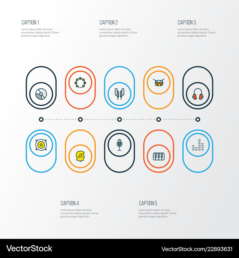Multimedia icons colored line set with equalizer Multimedia icons colored line set with equalizer vector image