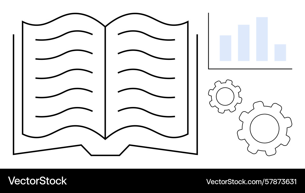 Open book with gears and bar graph representing vector image