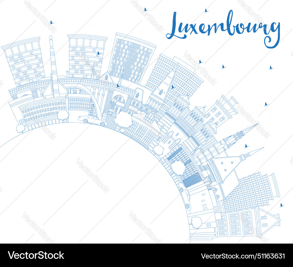 Outline luxembourg city skyline mit blau Outline luxembourg city skyline mit blau vektorbild