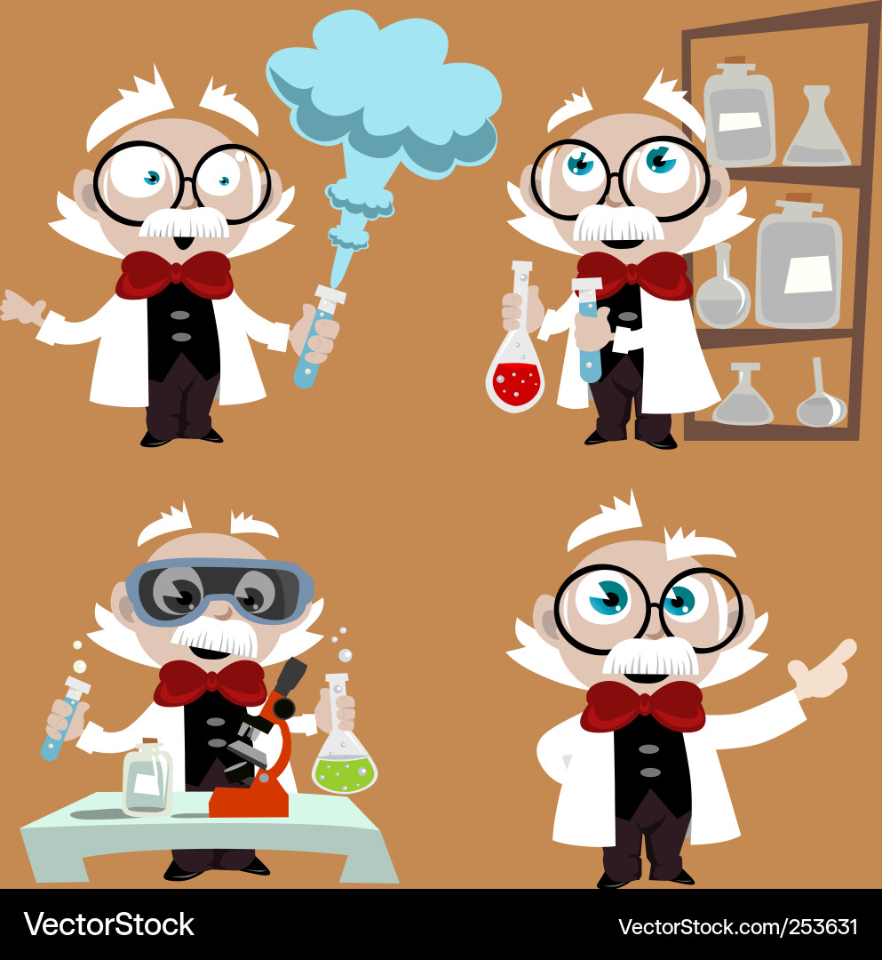 Science Professor Set - Cartoon Illustration Vector Image