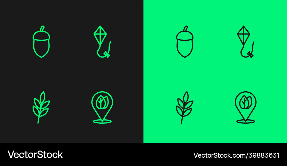 Set line location with leaf acorn and kite Vector Image