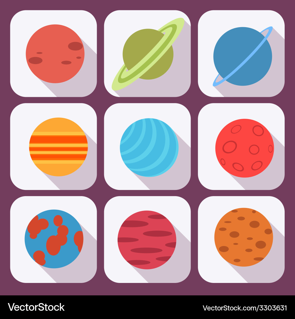 Solar system and space objects set in flat style Vector Image