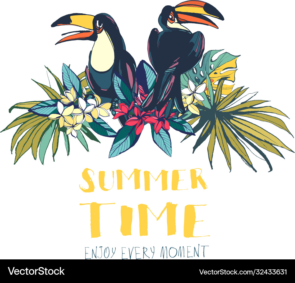 Tropical floral Sommer Strand Partykarte mit Palme Tropical floral Sommer Strand Partykarte mit Palme vektorbild