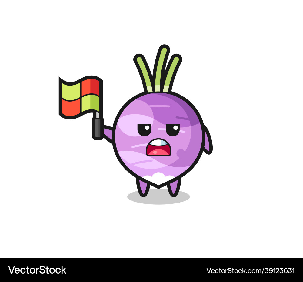 Turnip character as line judge putting the flag up vector image