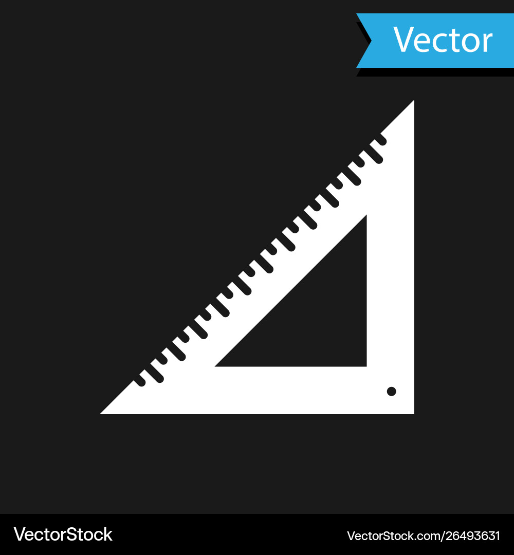 White triangular ruler icon isolated on black White triangular ruler icon isolated on black vector image
