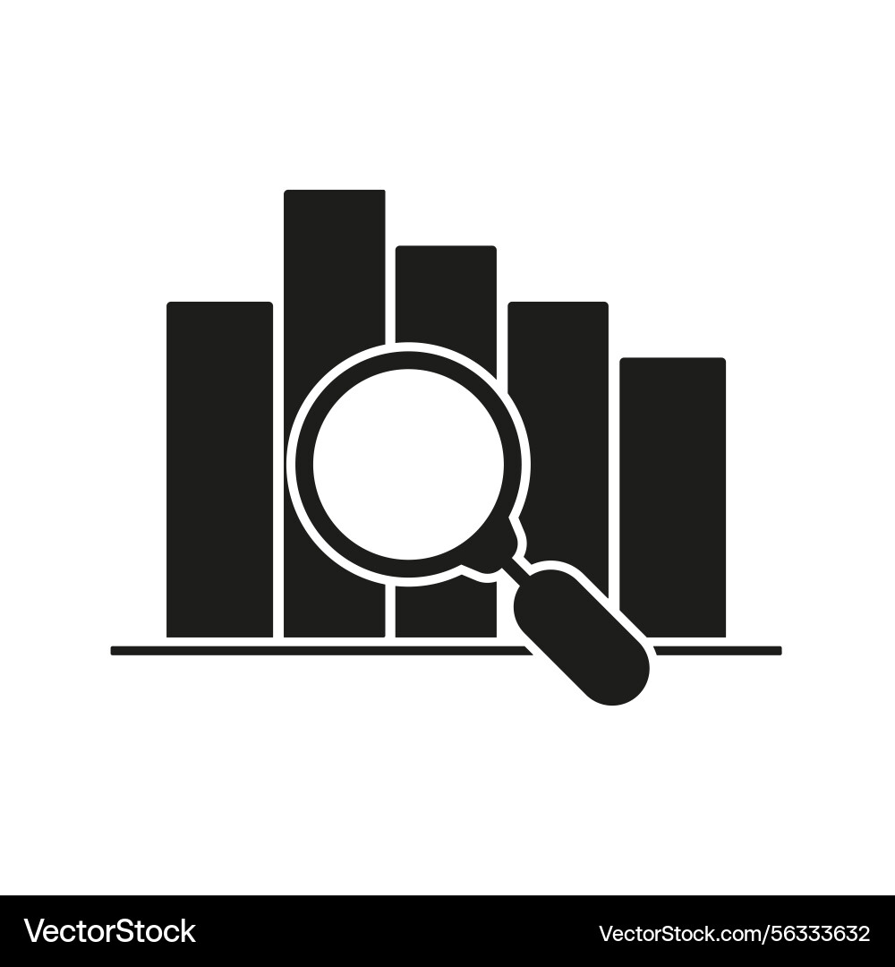 Bar chart with magnifying glass solid icon data Bar chart with magnifying glass solid icon data vector image