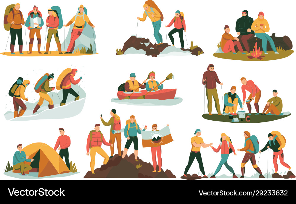 Camping flat set Royalty Free Vector Image - VectorStock