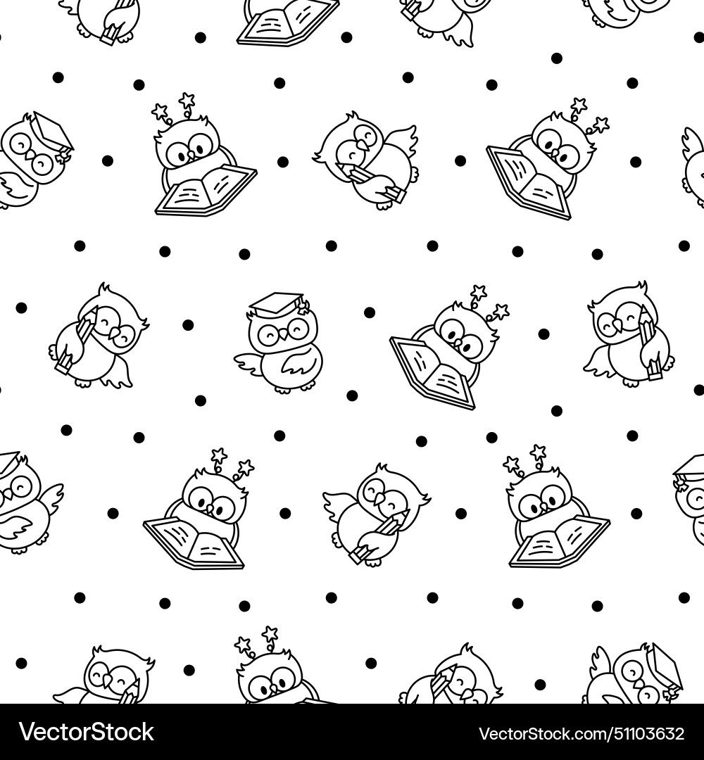 Cartoon happy owl characters seamless pattern Cartoon happy owl characters seamless pattern Vector Image