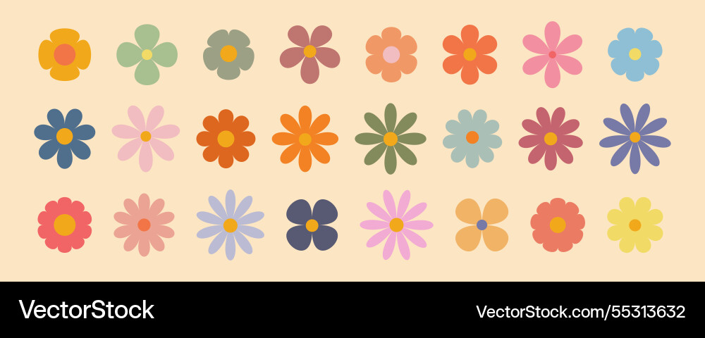Groovy simple flowers set collection of abstract Groovy simple flowers set collection of abstract vector image