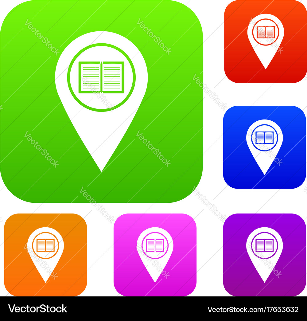 Map pointer with book set color collection vector image