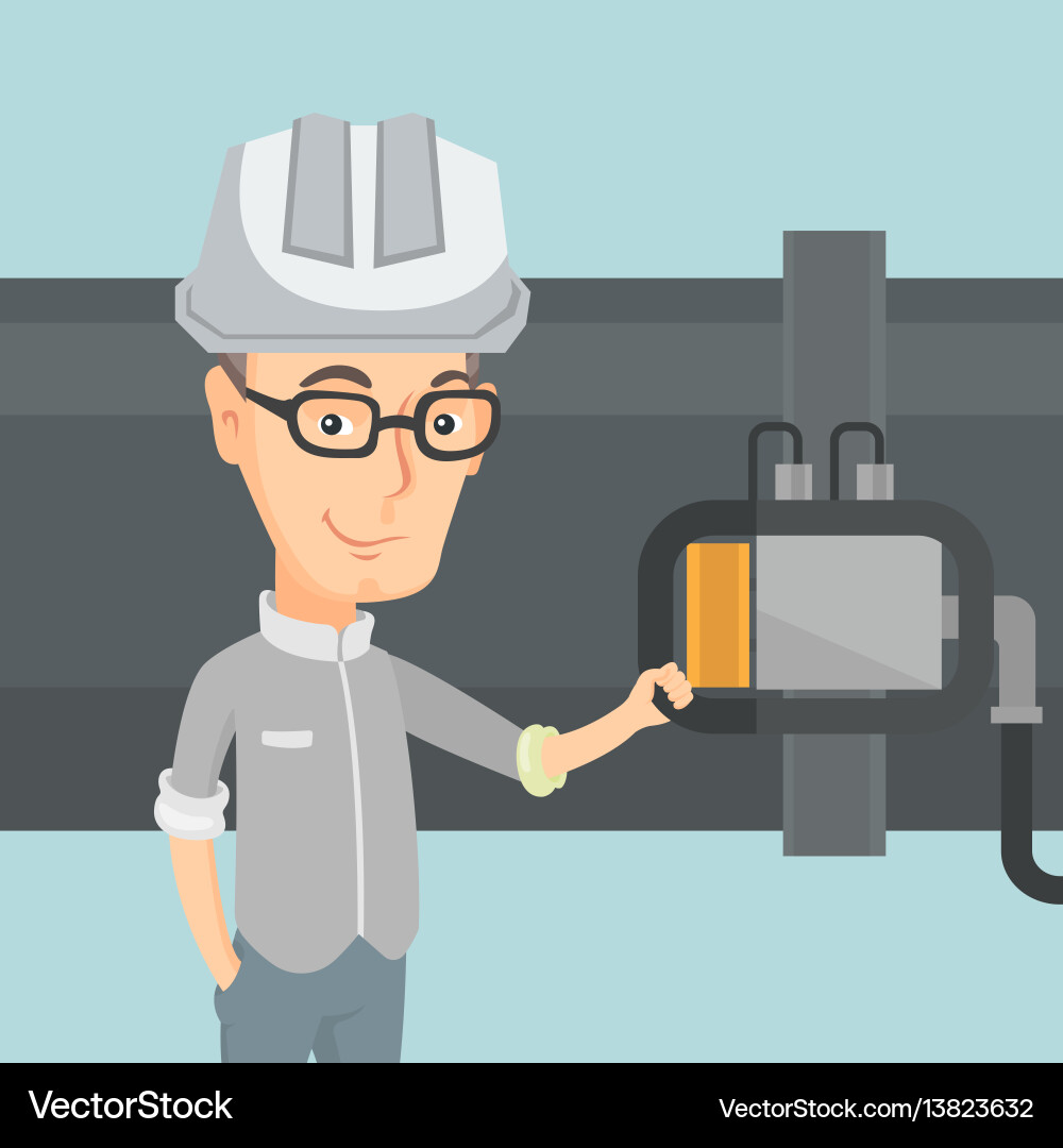 Operator checking detector on gas pipeline Operator checking detector on gas pipeline vector image