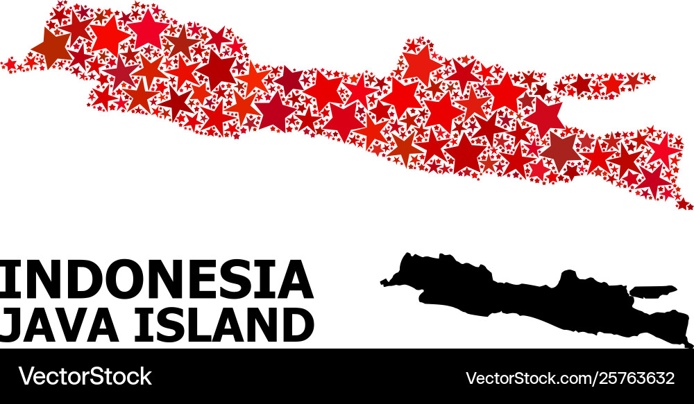 Red starred pattern map java island Vector Image