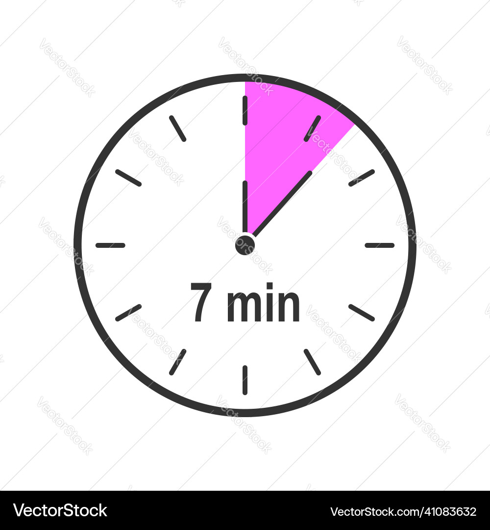 Timer icon with 7 minute time interval countdown vector image