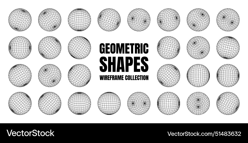Wireframe shapes lined sphere perspective mesh Wireframe shapes lined sphere perspective mesh vector image