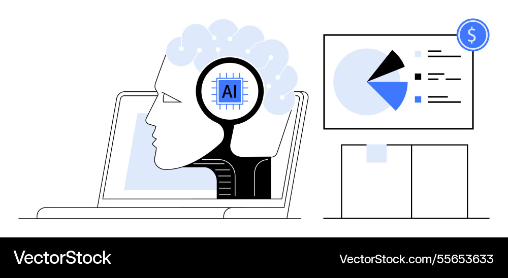 Artificial intelligence analyzing data with pie vector image