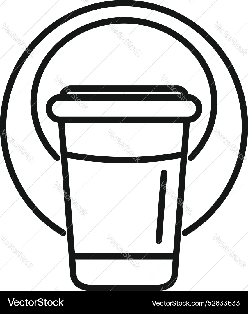Disposable paper coffee cup standing on plate icon