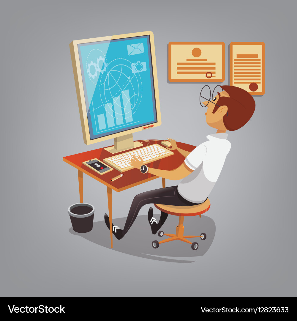 Man busy working with computer in office business vector image