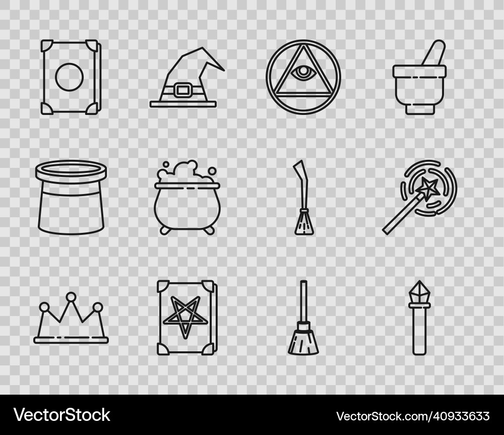 Set line crown magic staff masons ancient Set line crown magic staff masons ancient vector image