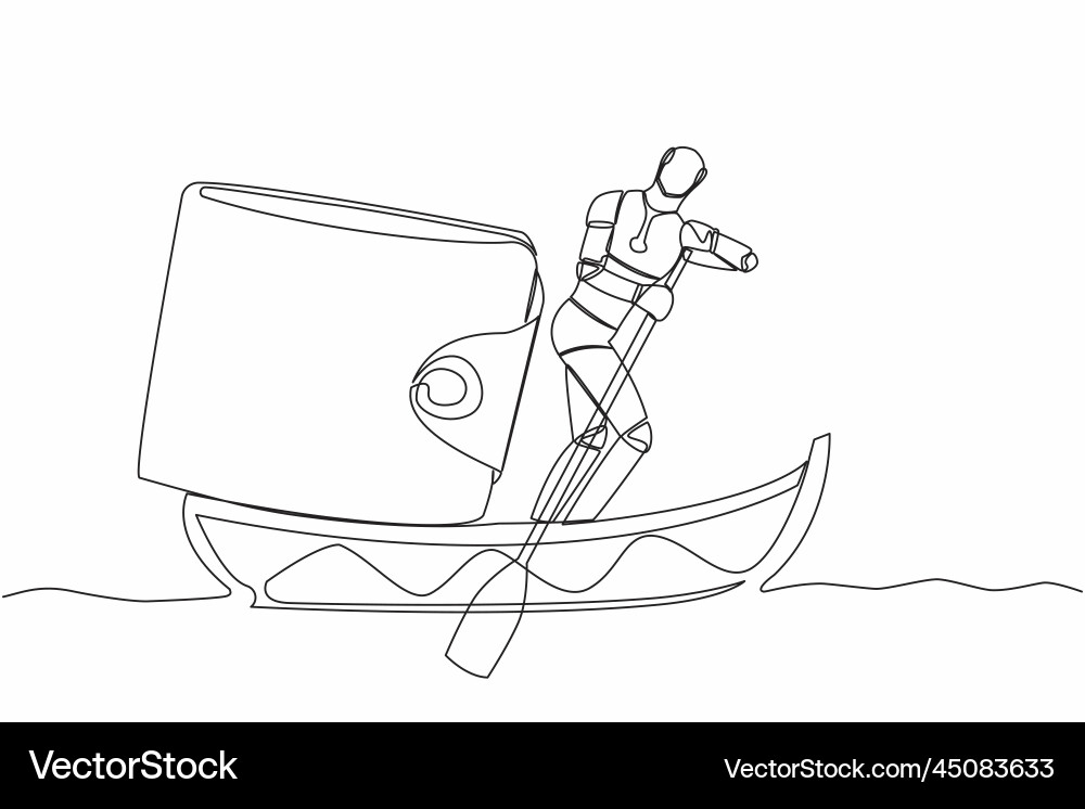 Single continuous line drawing robot sailing away Single continuous line drawing robot sailing away vector image