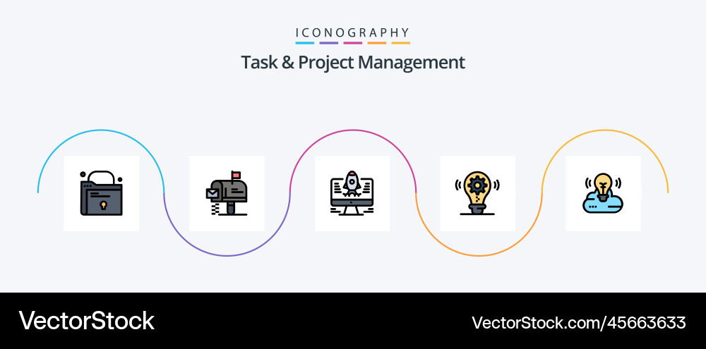 Task and project management line filled flat 5 Vector Image
