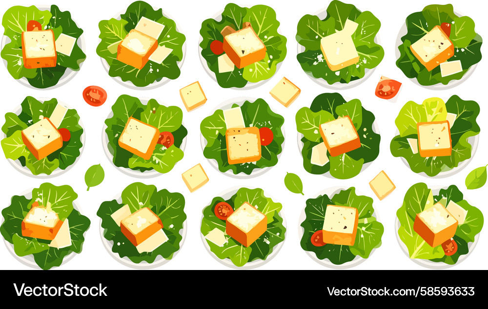 Vibrant pattern of caesar salads with large Vector Image