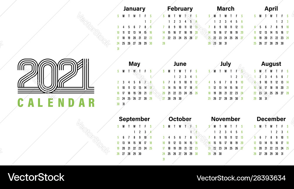 2021 calendar template simple design 2021 calendar template simple design vector image