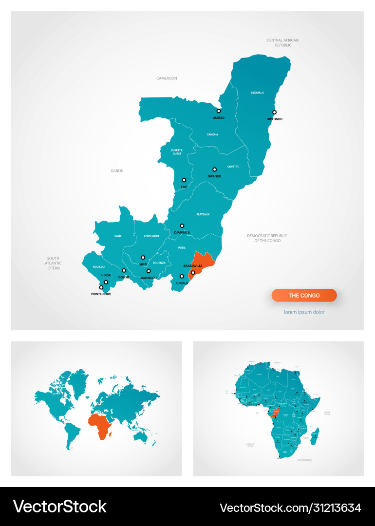 Editable template map congo with marks vector image