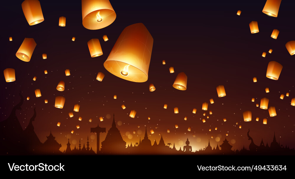 Floating lantern yi peng festival Floating lantern yi peng festival vektorbild