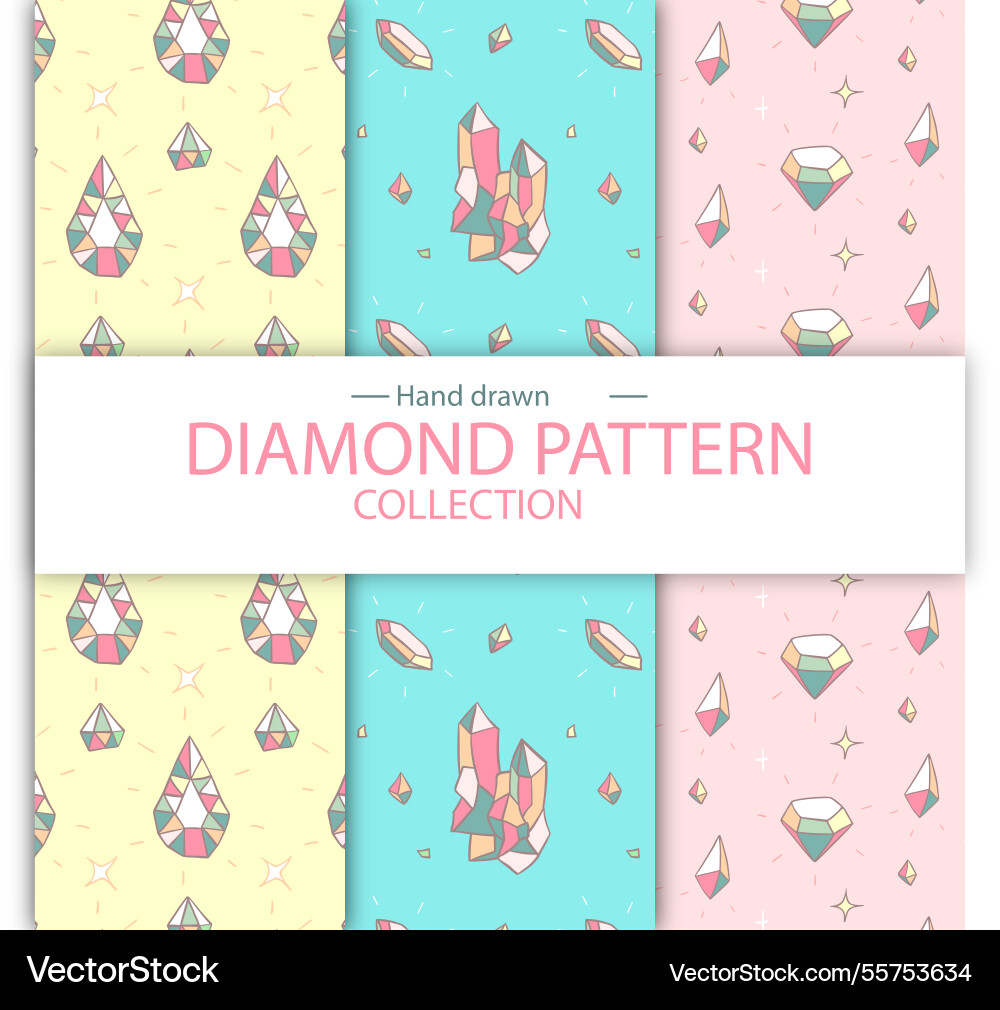 Hand-drawn pack of patterns with precious gems vector image