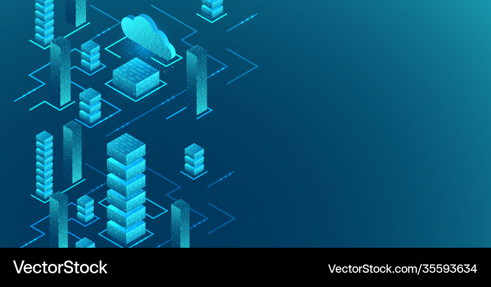 Isometric big data flow processing concept cloud vector image