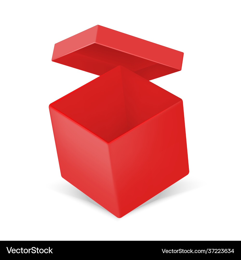 Red paper box realistic open package mockup 3d Vector Image