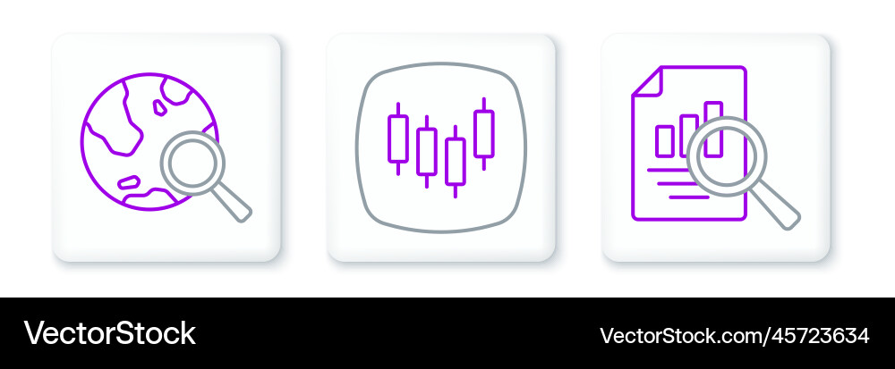 Set line document with graph chart search globe Set line document with graph chart search globe vector image