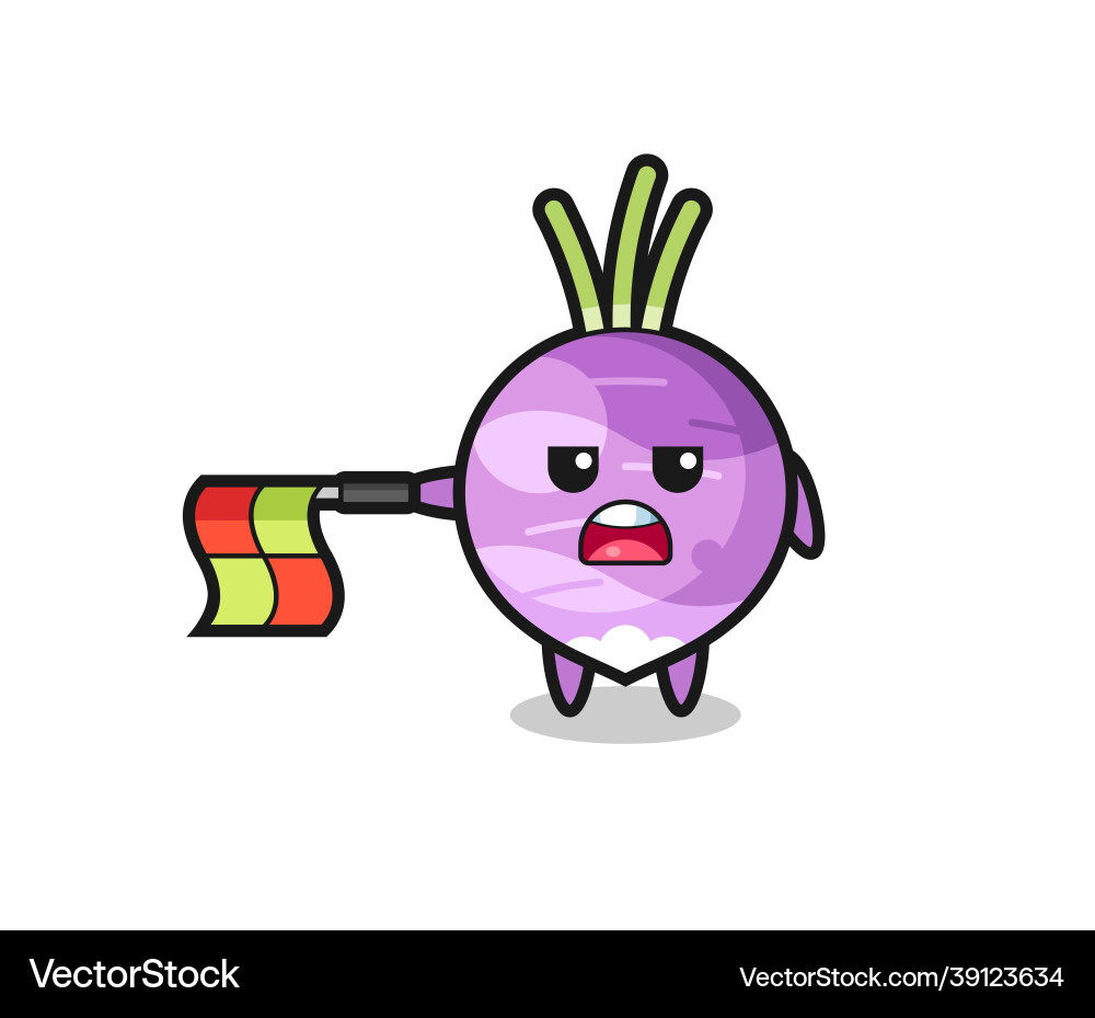 Turnip character as line judge hold the flag vector image