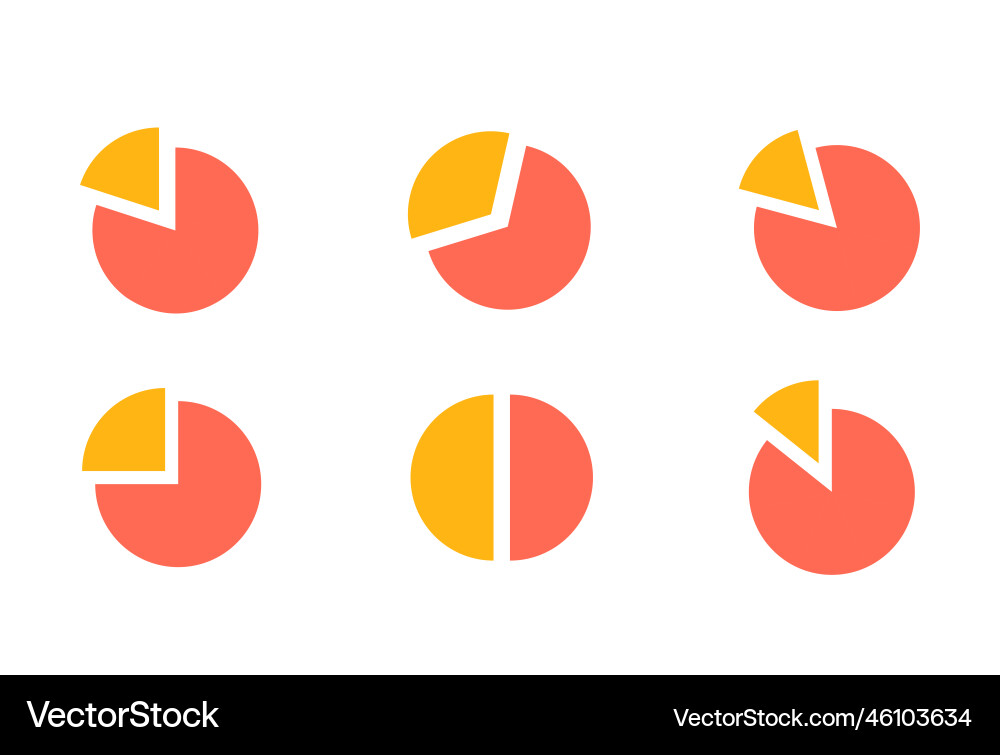Yellow red pie charts round infographic elements vector image