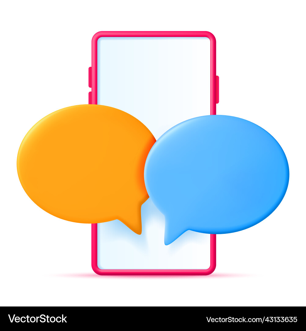 3d smartphone with text bubble isolated 3d smartphone with text bubble isolated vector image