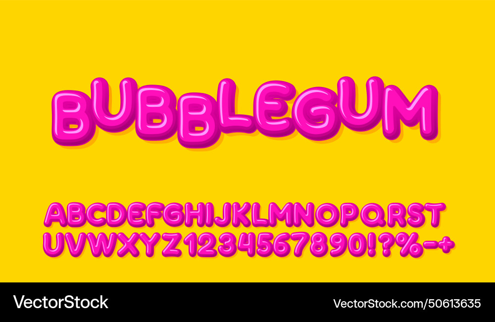 Bubble gum font brush candy english alphabet vector image