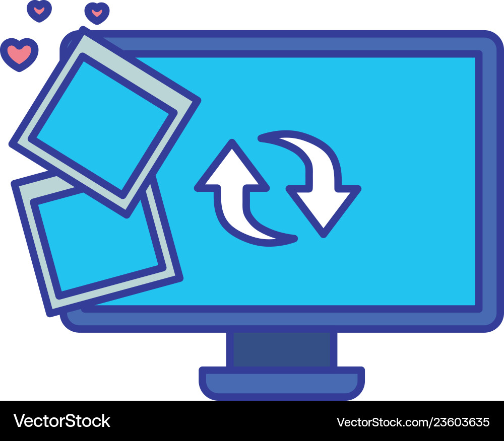 Computer screen with objects isolated icon Vector Image