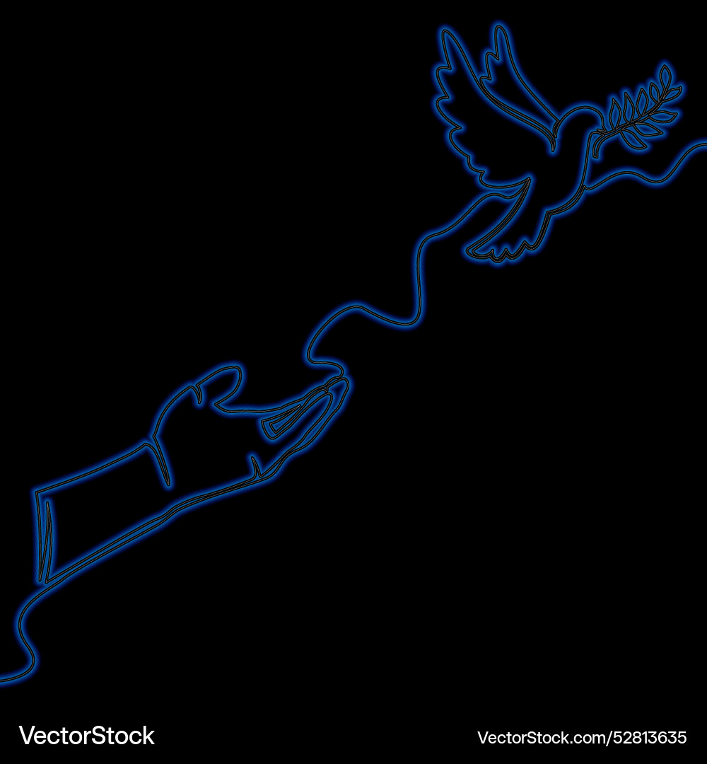 Continuous line open hand with flying bird neon Continuous line open hand with flying bird neon vector image