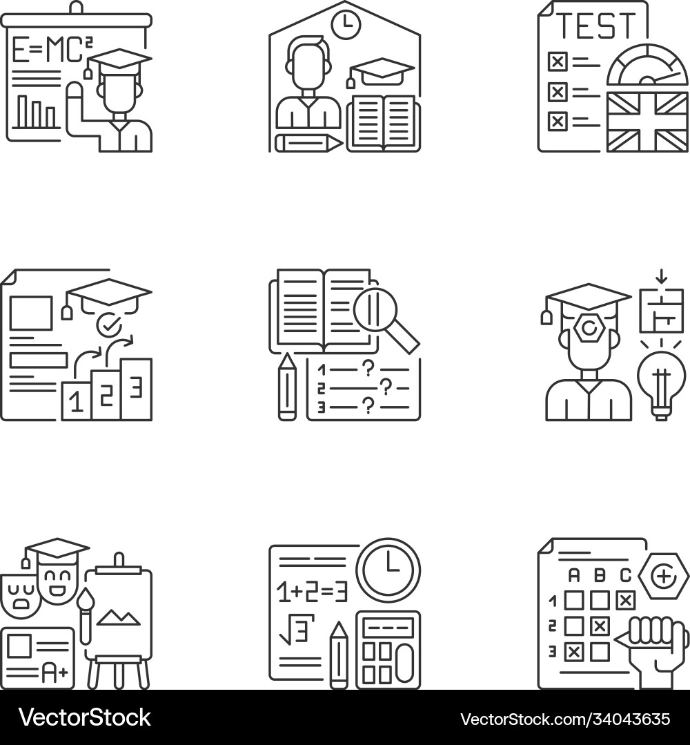 Examination types pixel perfect linear icons set Examination types pixel perfect linear icons set vector image