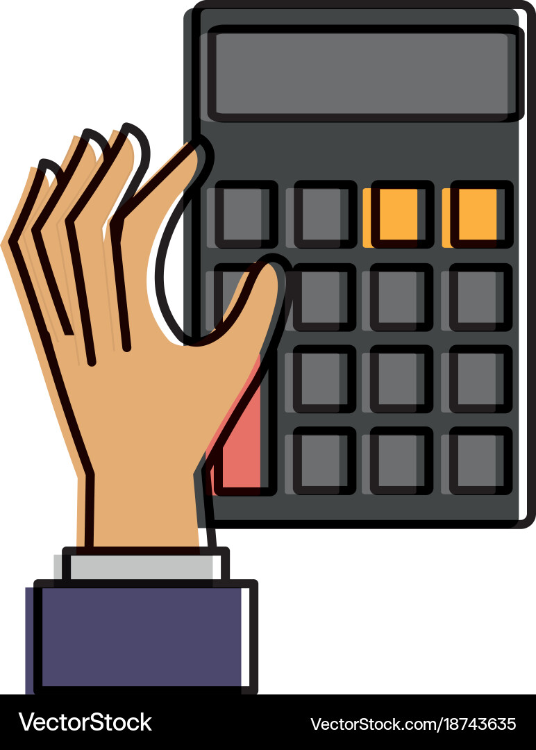 Hand with calculator device isolated icon vector image