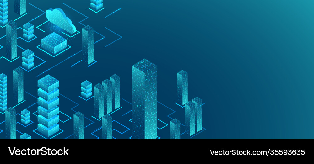Isometric big data flow processing concept cloud Isometric big data flow processing concept cloud vector image