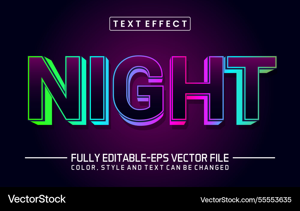 Night colorful font text effect editable Night colorful font text effect editable vector image