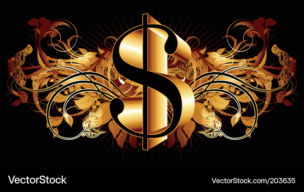 Ornate Gold Dollar Symbol Vector Image
