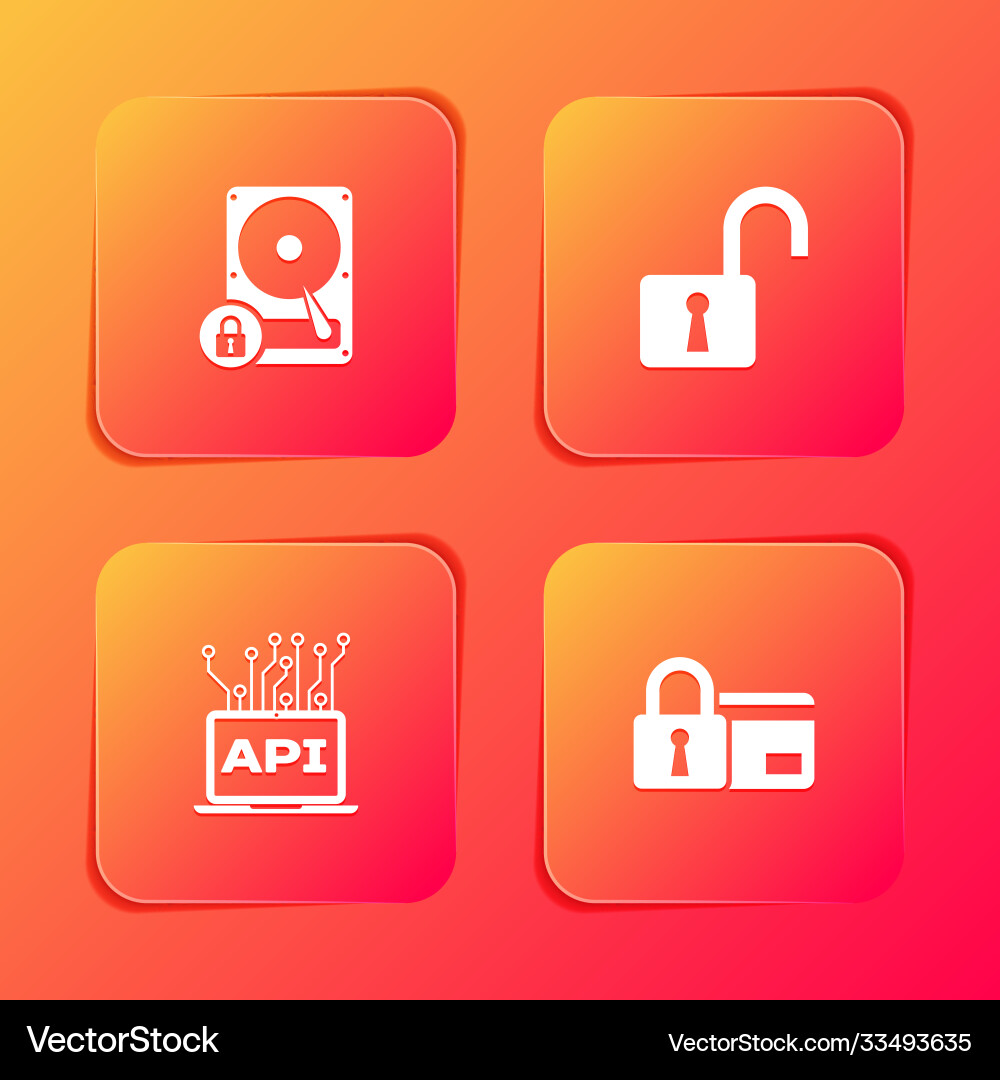 Set hard disk drive and lock open padlock vector image