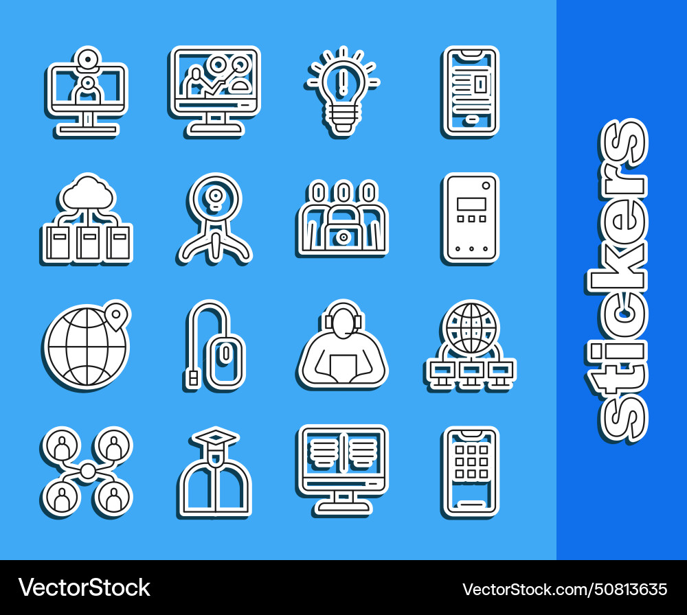 Set line mobile phone computer network light bulb Set line mobile phone computer network light bulb vector image