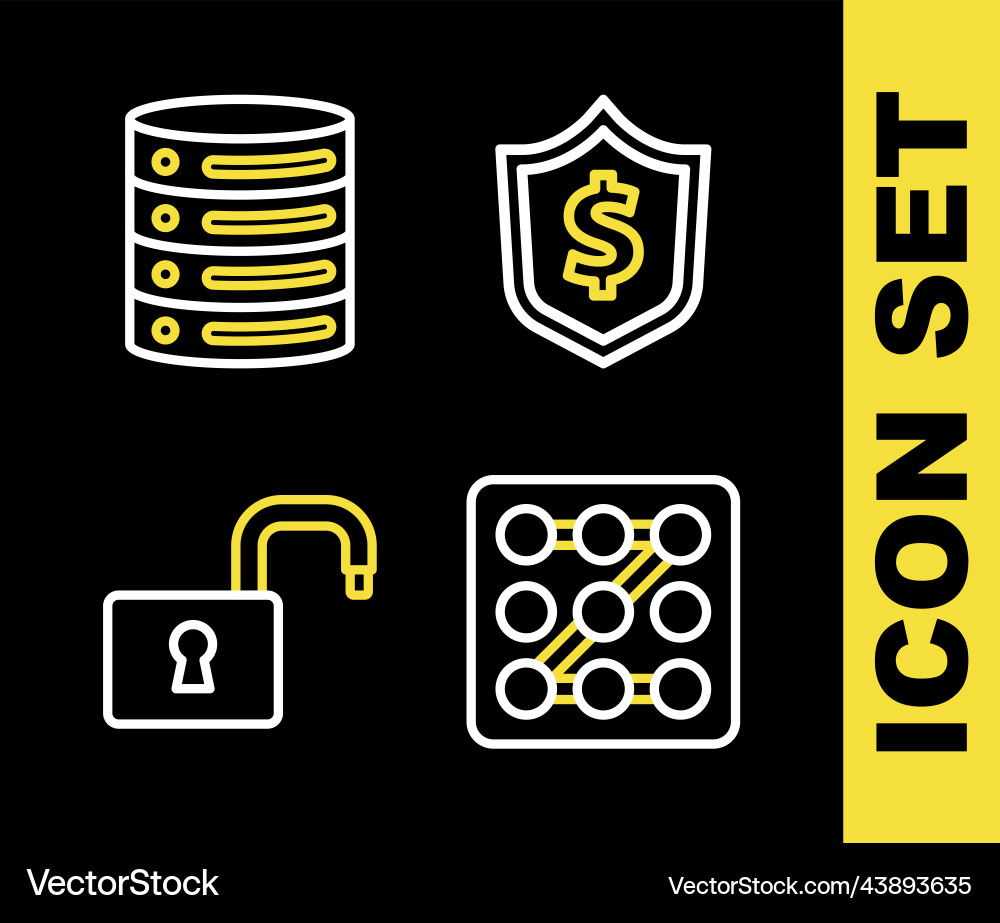 Set line shield with dollar graphic password Set line shield with dollar graphic password vector image