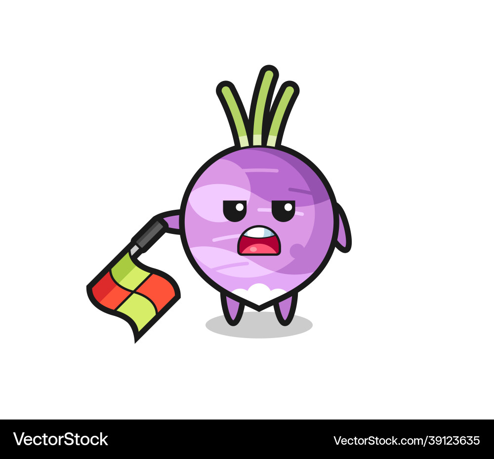 Turnip character as line judge hold the flag down vector image