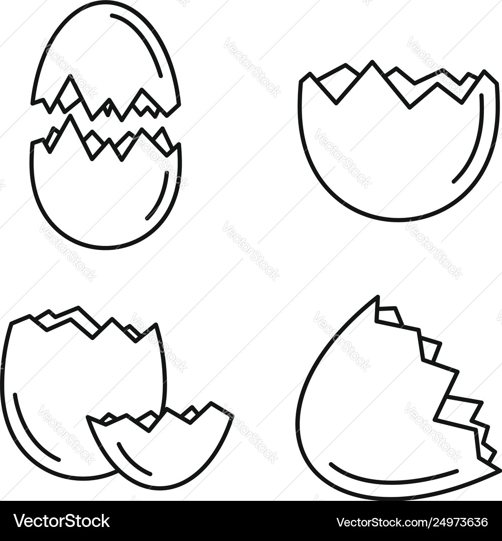 Broken eggshell icons set outline style Broken eggshell icons set outline style vector image