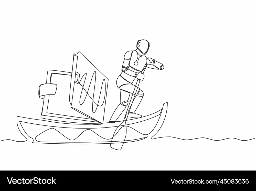 Continuous one line drawing robot sailing away Continuous one line drawing robot sailing away Vector Image